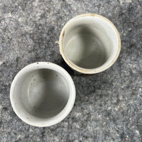 VTG Pair of Otagiri Speckled Leaf Print Japanese Stoneware Tea Cups Stackable - Picture 3 of 11